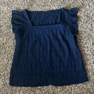 SHEIN Navy Square Neck Ruffle Sleeve Blouse